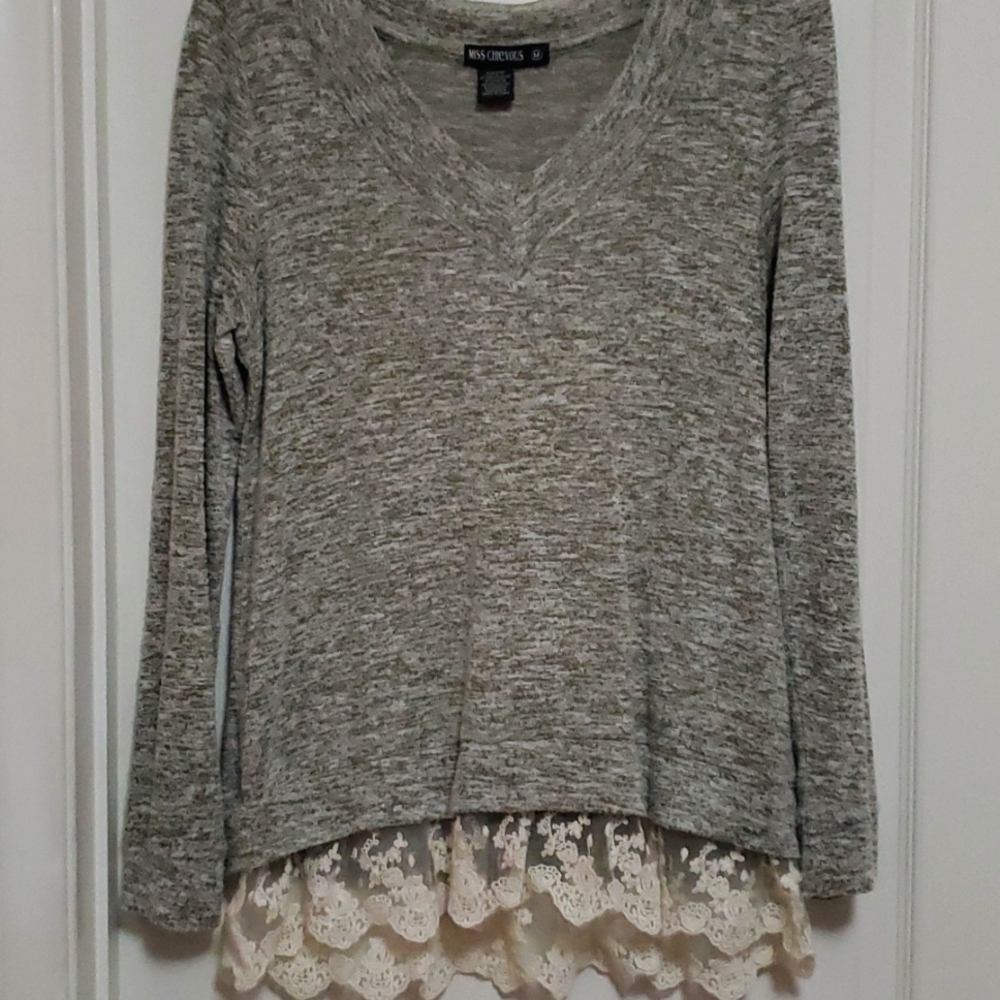 Grey V Neck Long Sleeve